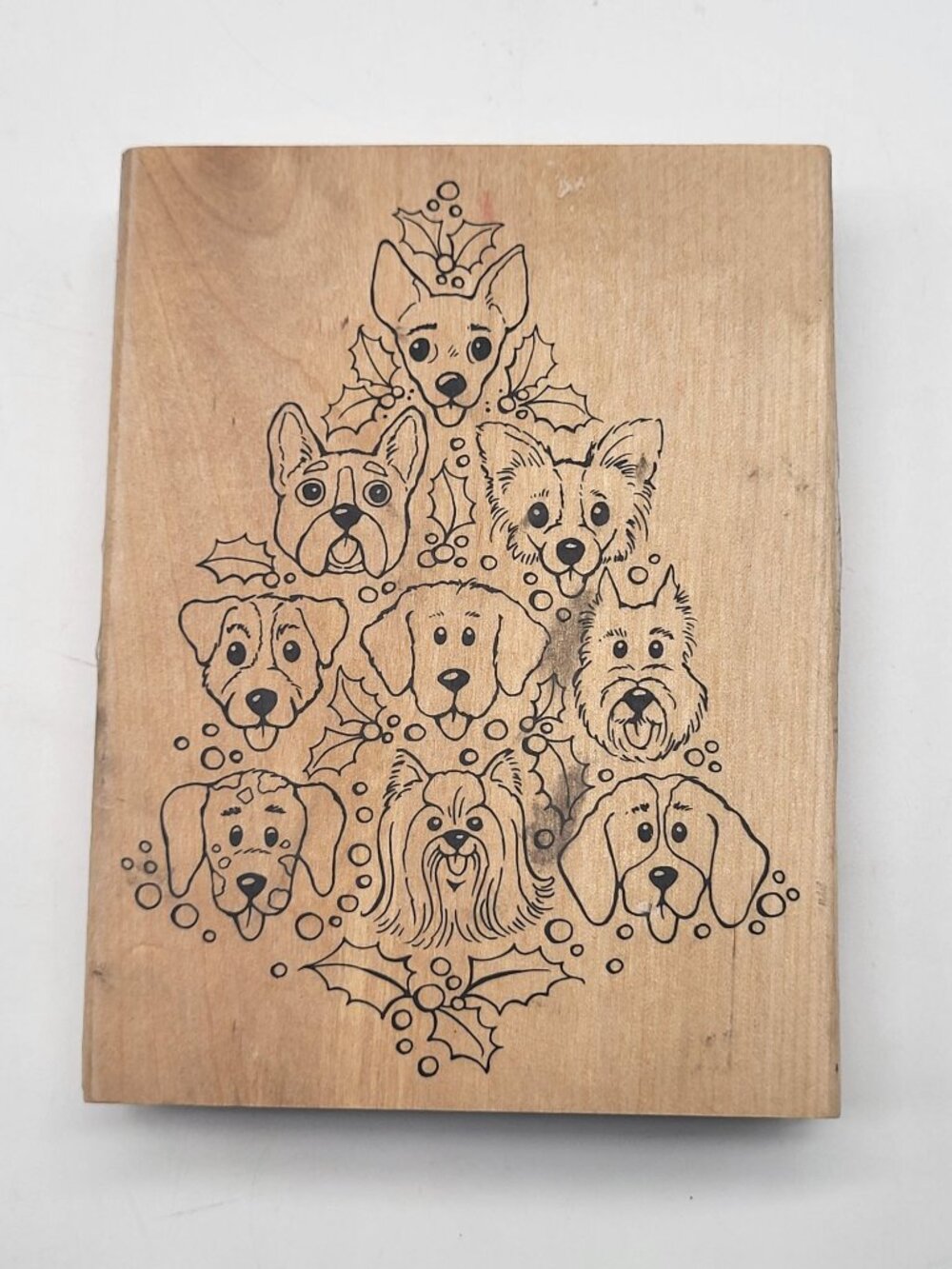 Recollections Christmas Noel Dog Tree Wood Rubber Stamp Holiday Christmas